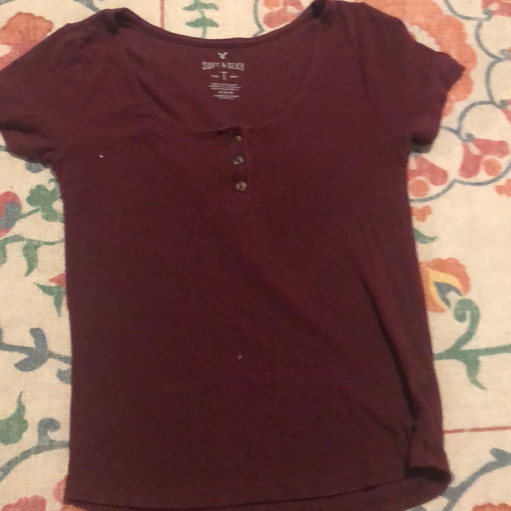 Maroon tee with buttons